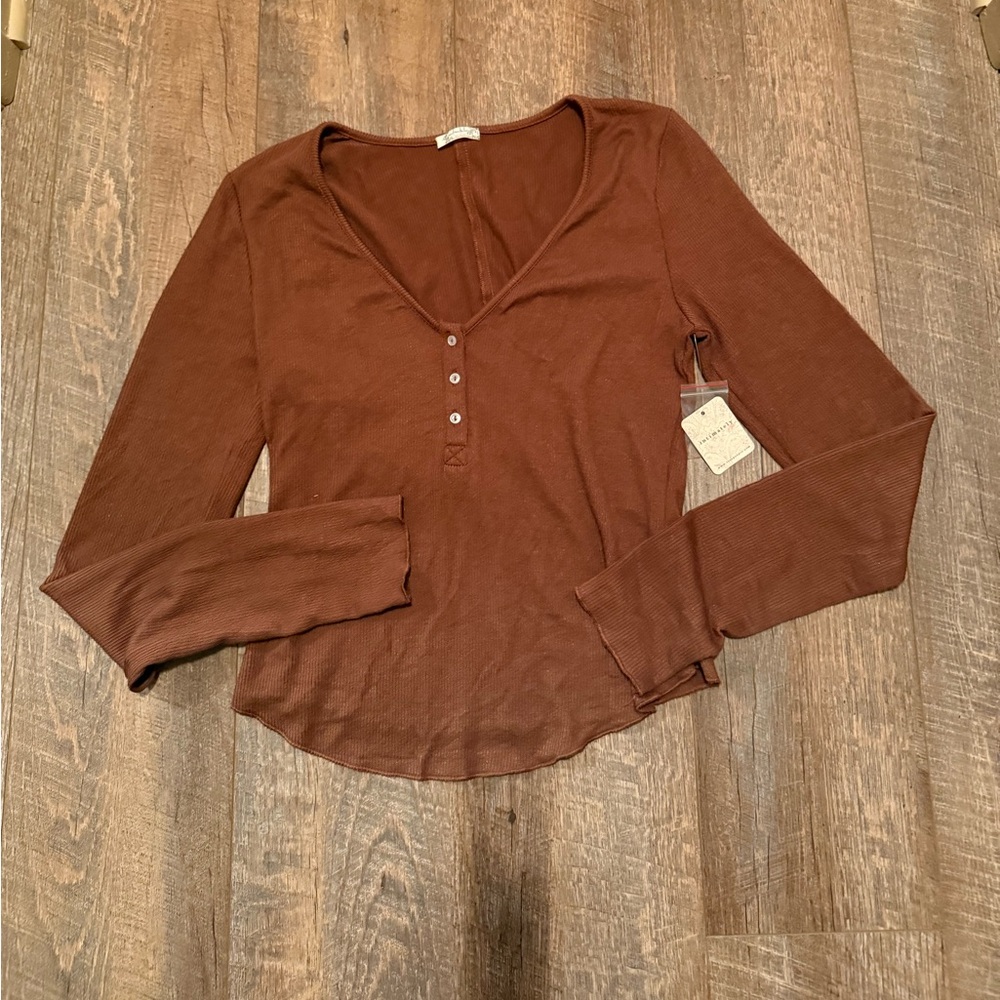 FREE PEOPLE Intimately FP Keep It Basic Ribbed Henley Long Sleeve Layering Top